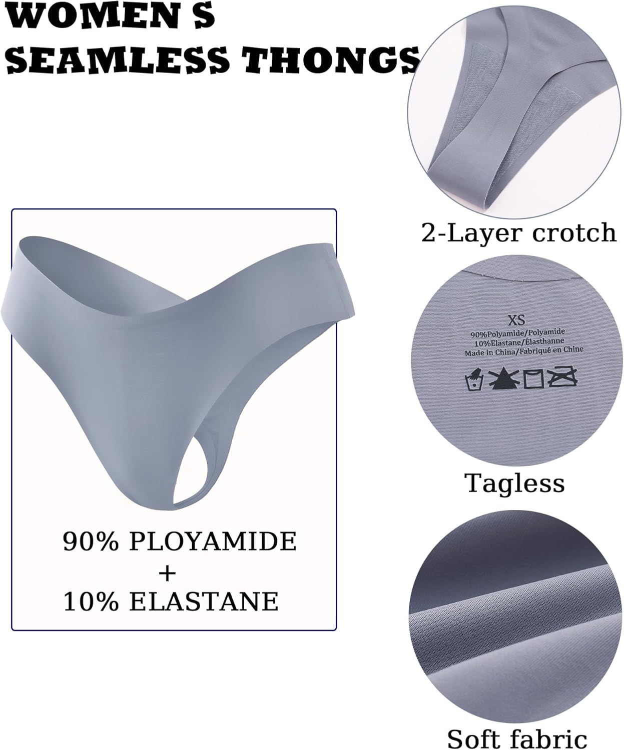 FINETOO Seamless Thongs for Women Sexy No Show Panties Invisible V-waisted Stretch Ladies Underwear 6 Pack - Image 4