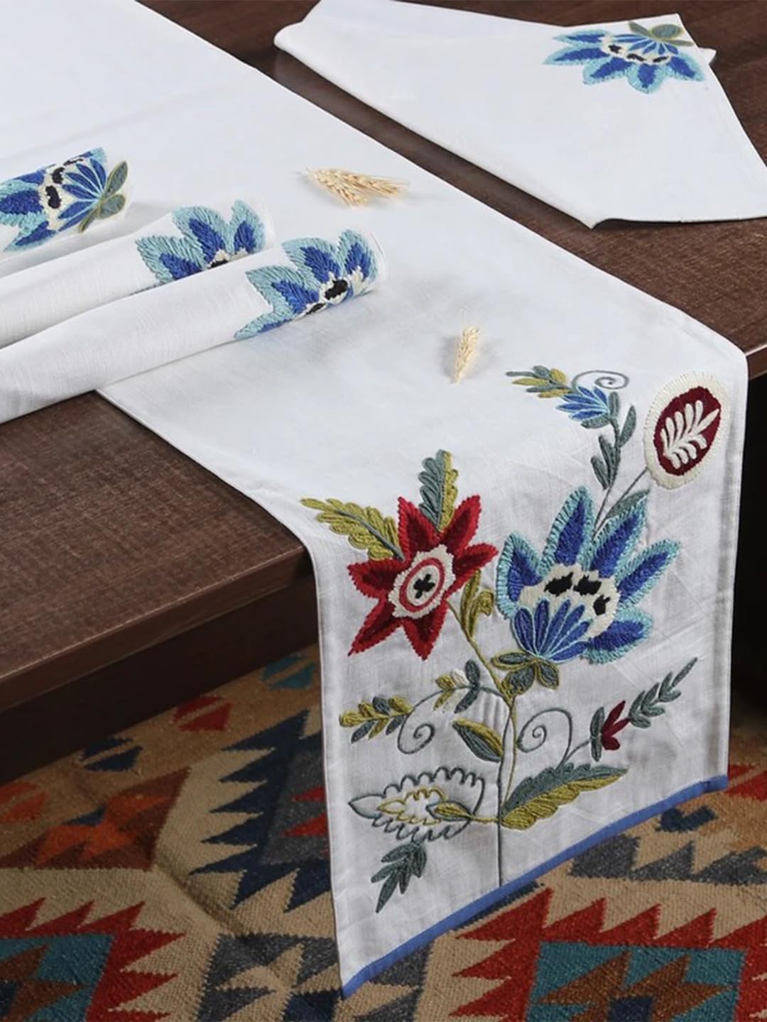 Izaafa mbroidered Table Linen Set for Dining Table (14"x72") (Hand Embroidered)