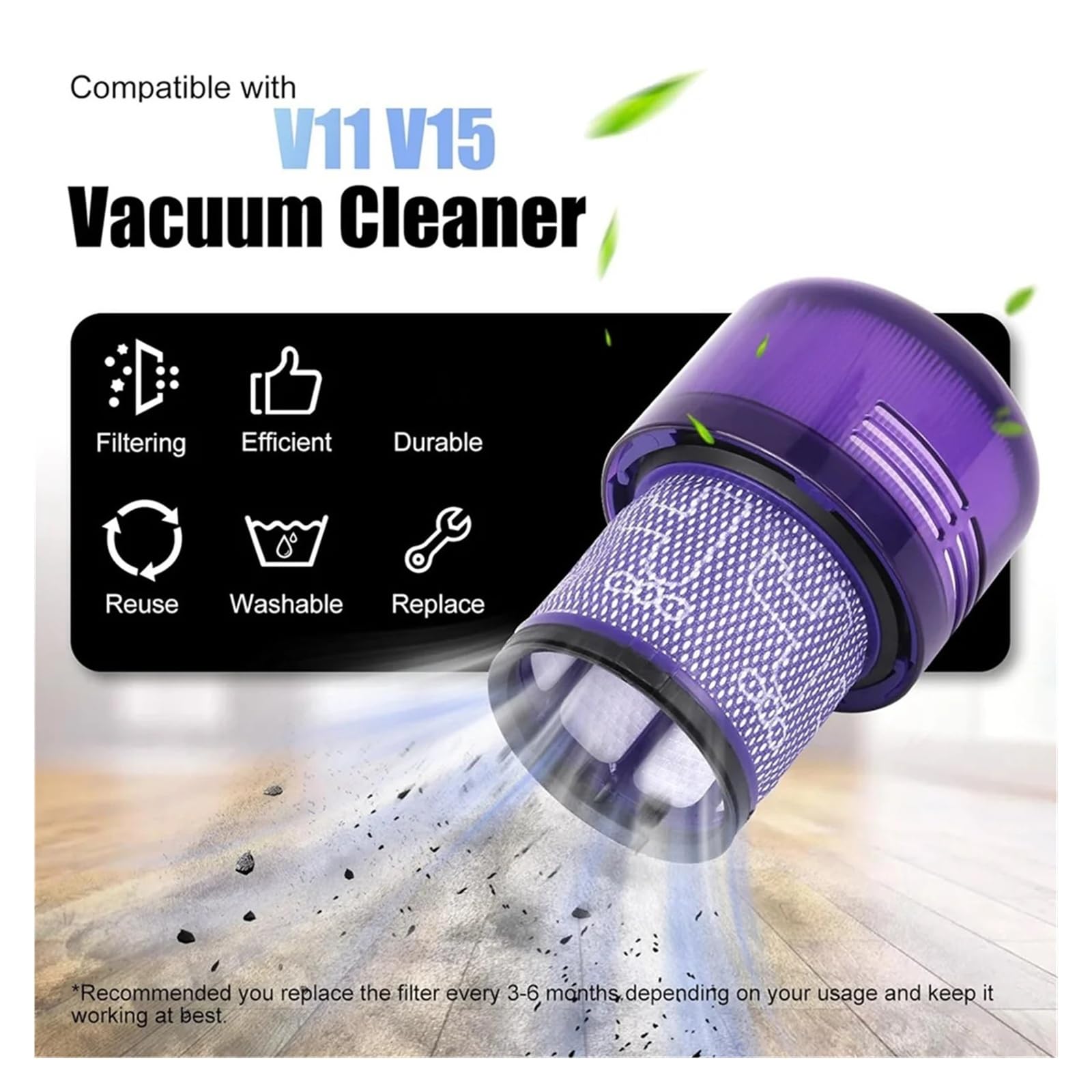 Cubo de polvo con filtro de repuesto, compatible con aspiradora Dyson, V11, V15, SV14, SV15, SV22