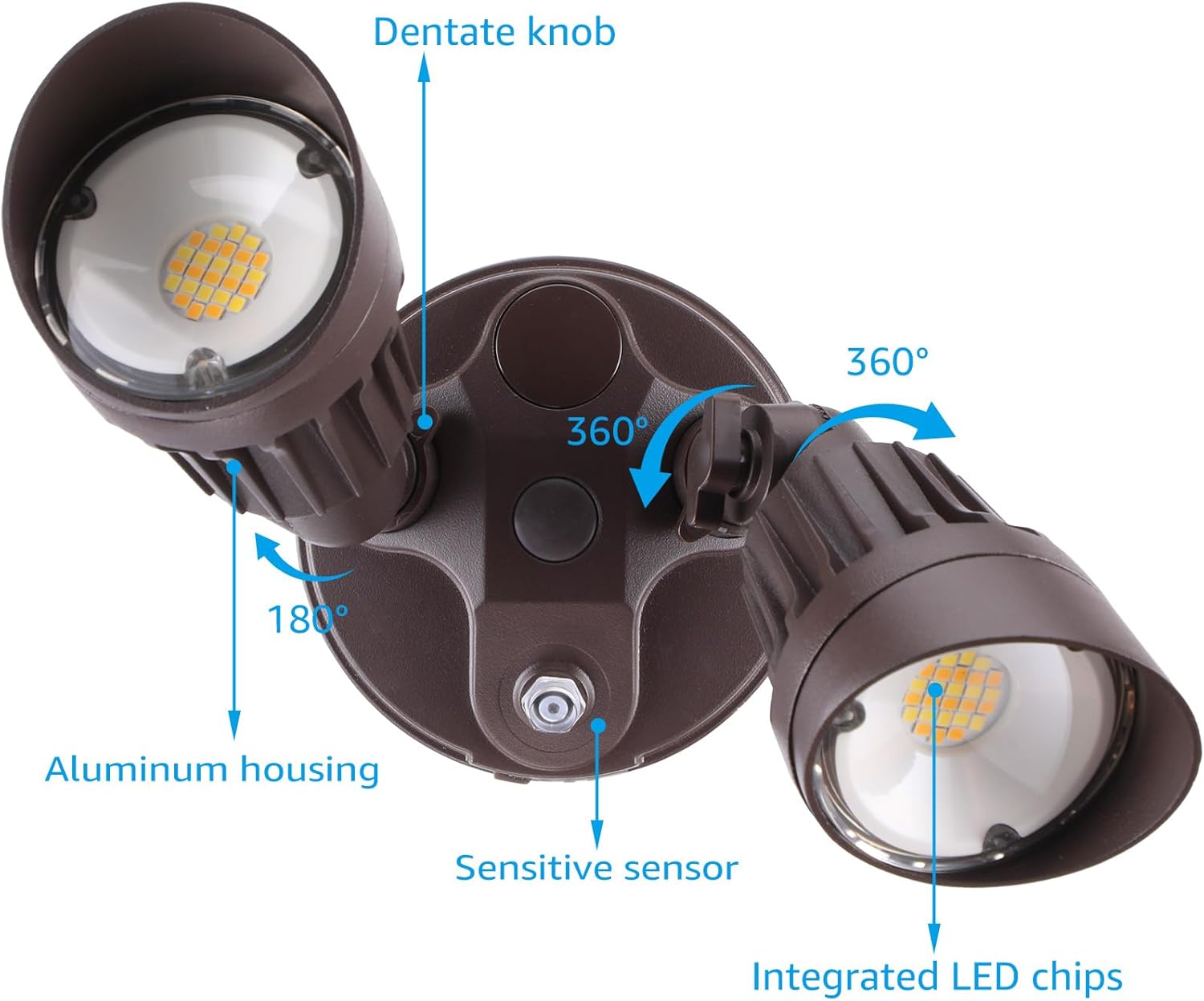 LEONLITE 3CCT Dusk to Dawn LED Security Lights, Adjustable Dual-Head Flood Light Outdoor with Photocell, 3000K/4000K/5000K Selectable, 25W(200W Equiv.), Wet Location, Aluminum, ETL Listed, Bronze
