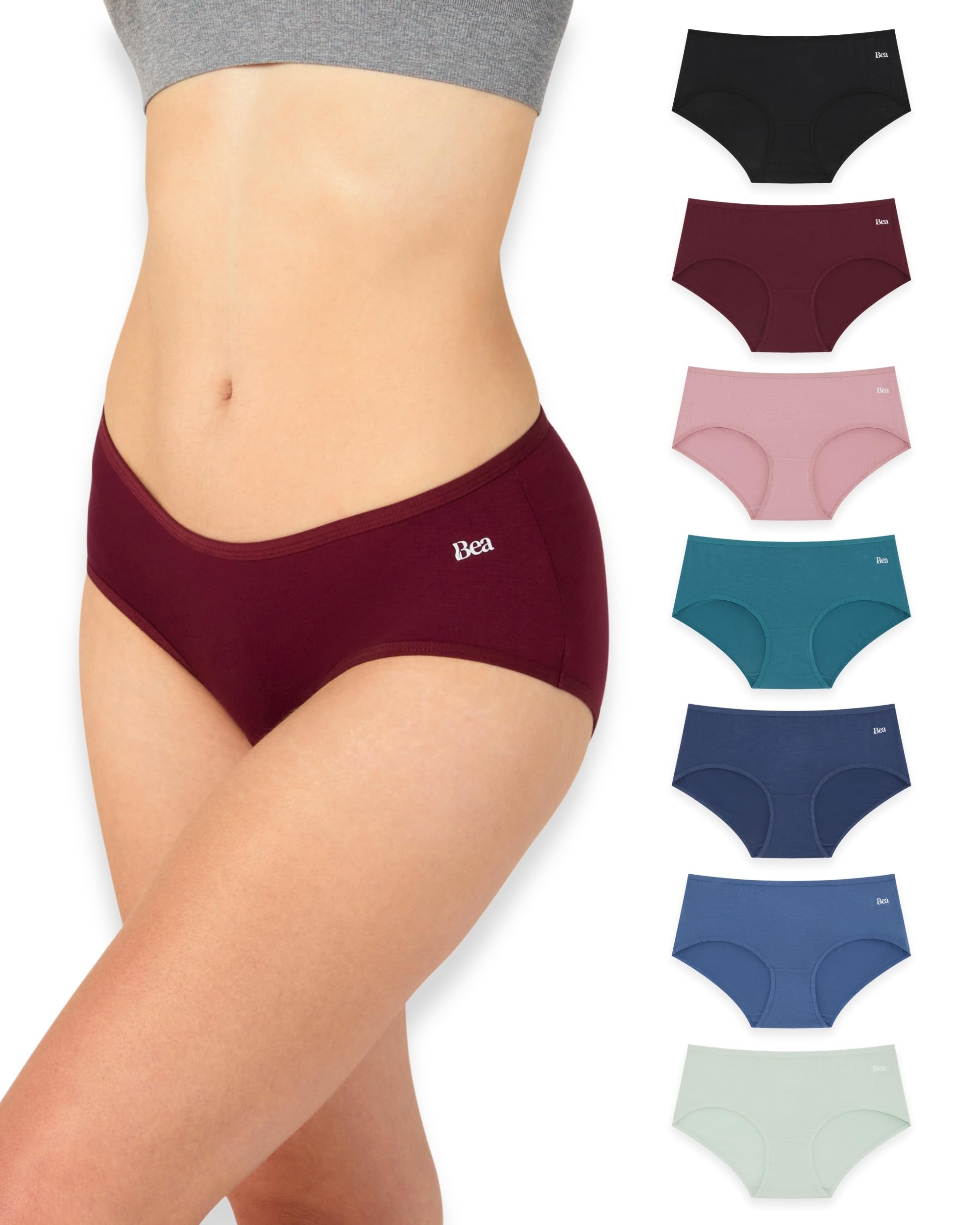 Bea Lot de 7 Culottes en Bambou pour Femme, Culotte pour Femme en Bambou Ultra-Douce, sous-Vêtements Féminins Respirants, Couvrants, à Taille mi-Haute