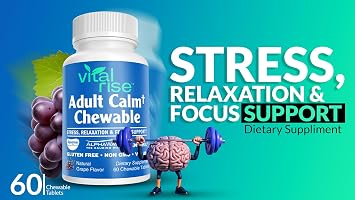 Adult Calm Magnesium Chewables Magnesium, Ashwagandha & L-Theanine Supplement for Stress, Mood & Relaxation, High Absorption, Non-GMO, Grape Flavor (60 Chewables)