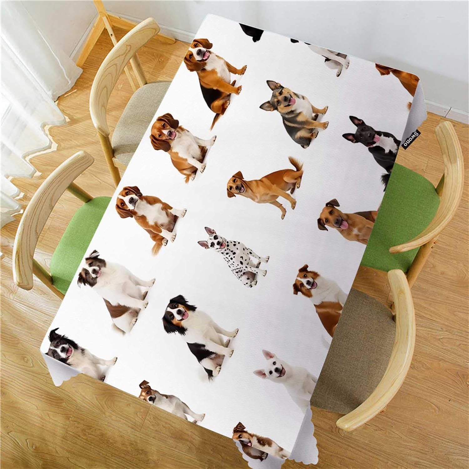Swono Dogs Table Cover Cute Animal Medium Size Family Breed Dogs 50x72 Inch Table Cloth for Rectangle Tables Buffet Parties Coffee BBQ and Dinning Tablecloth