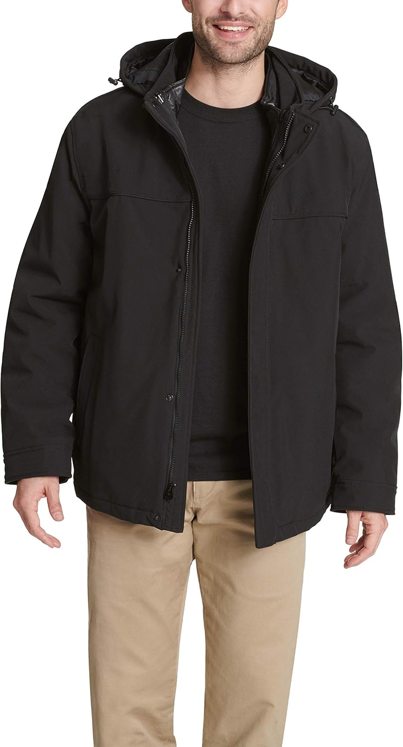 Dockers Men's 3in1 Hooded Soft Shell Systems Jacket, Black, Large