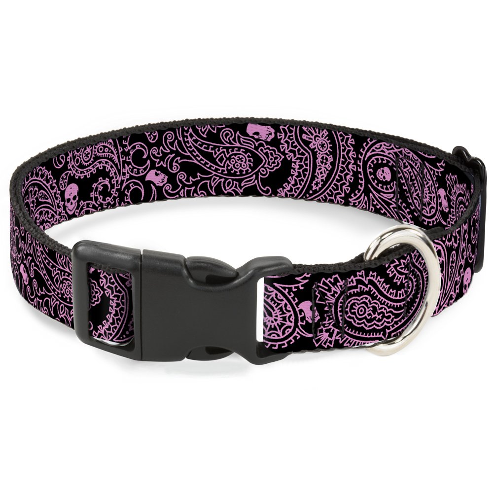 Collier large 3,8 cm avec clip plastique résistant Buckle Down noir et blanc ajustable Medium