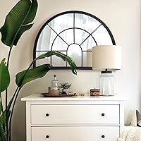 WAMIRRO 28x20 Black Arched Window Pane Mirror - Farmhouse Half Circle Wall Decor for Mantel, Entryway, Living Room