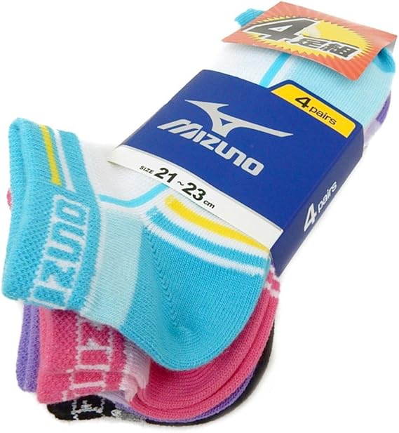 Amazon タイプb 23 25cm 子供 靴下 ショート丈 ソックス 女の子 4足組 Mizuno ミズノ 足底サポート メッシュ編み ボーダー 配色切替 女児 ジュニア 靴下 通販