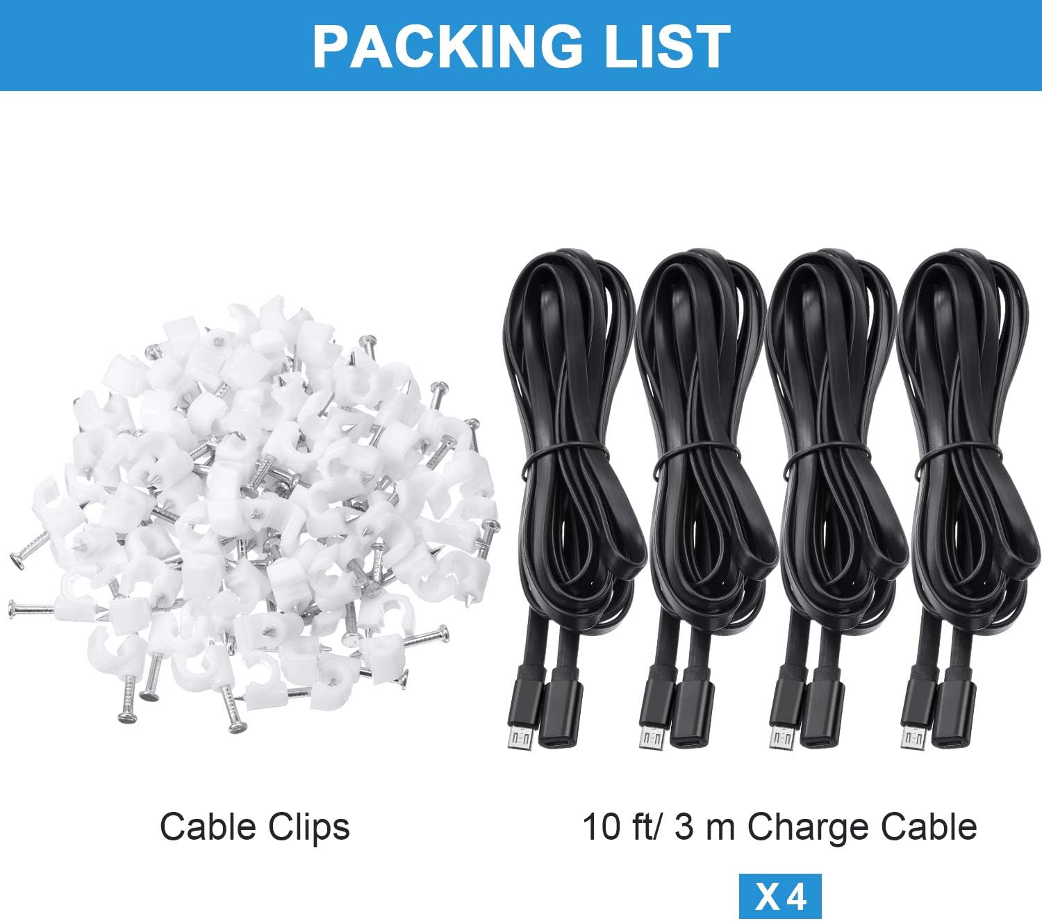 Sumind 4 Pack 10 ft (3 Meters) Micro USB Extension Cable, Male to Female Cord Compatible with Wyze Cam OG, V4, V3 and Compatible with Kasa Camera EC60, KC100, KC400, Includes Cable Clips(Back)