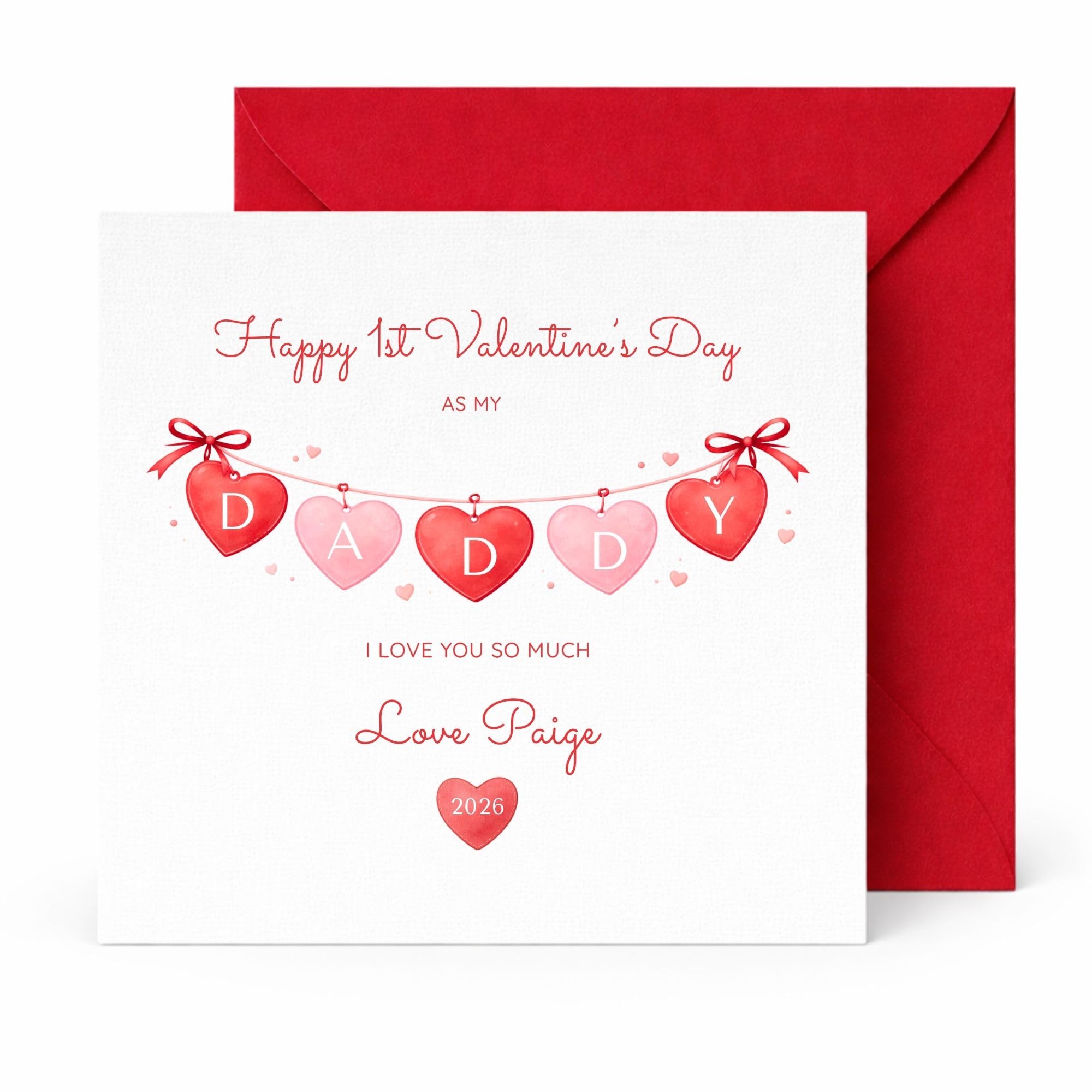 Personalised First Valentine’s Day Card for Daddy, From Baby, Custom Name Keepsake Card, Cute Teddy Balloon Design