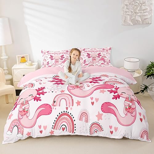 Manfei Lindo juego de funda de edredón para niños, tamaño King, diseño de dibujos animados de estrellas y arco iris, decoración de habitación de