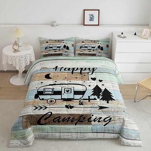 Erosebridal Juego de edredón de autocaravana para niños y niñas, juego de ropa de cama con temática de cámper, juego de ropa de cama de estilo