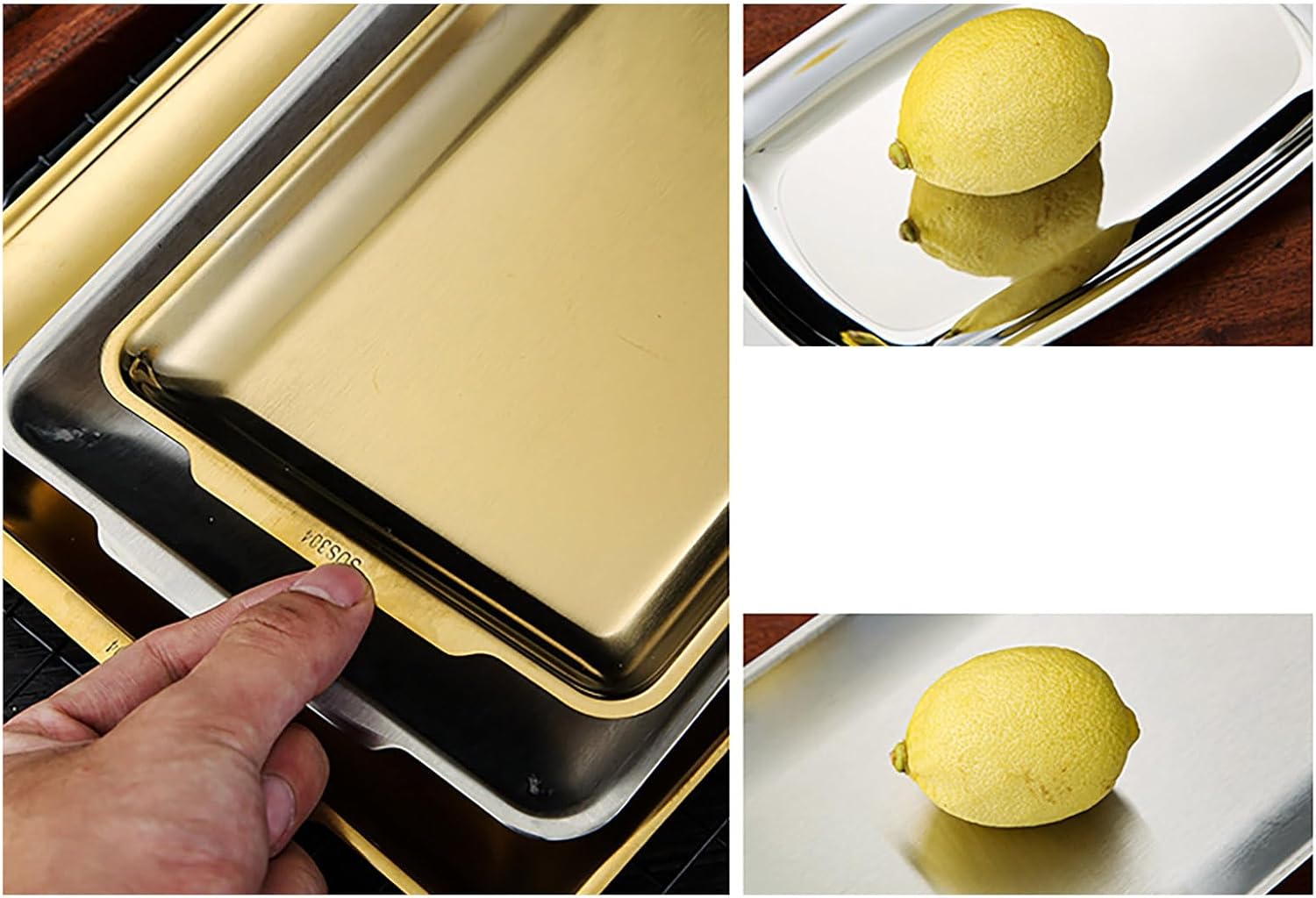 304 Stainless Steel BBQ Tray with Flat Base Rectangular Serving Dish Barbecue Tableware for Restaurants and Homes