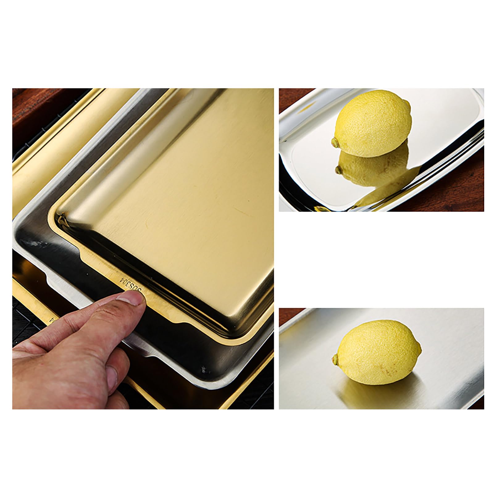 Bandeja de barbacoa de acero inoxidable 304 con base plana rectangular para servir vajilla de barbacoa para restaurantes