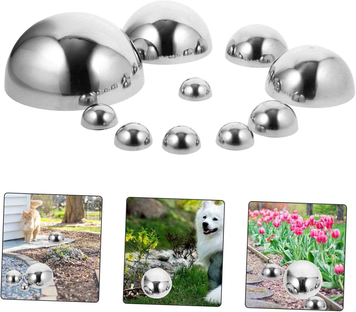 10pcs Reflective Stainless Steel Half Outdoor Garden Decor Polished Gazing Globe for Lawns and Patios Metal Ornament for Home and Garden Use