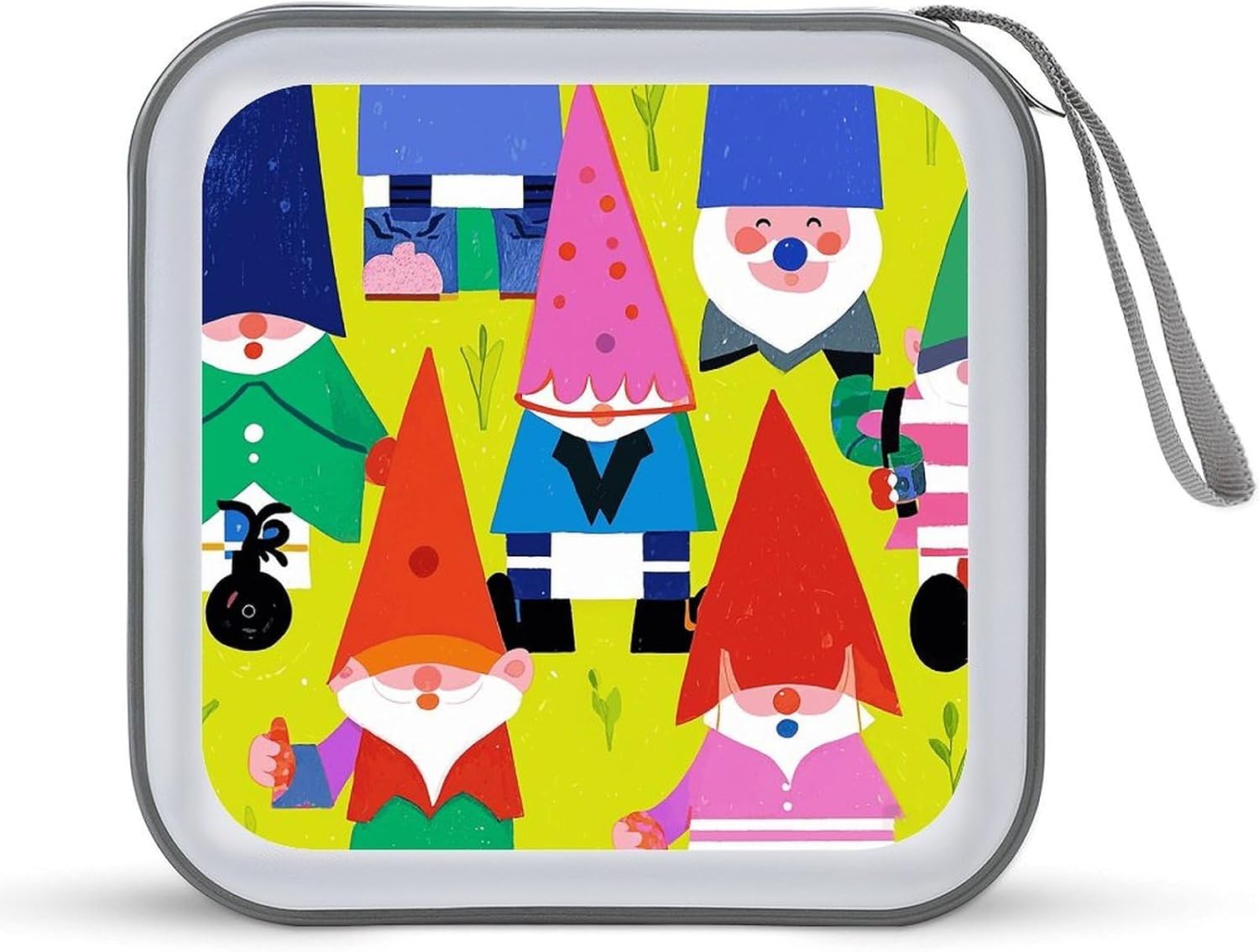 Colorful Gnomes CD Case Wallet 40 Capacity, Durable Waterproof Plastic CD/DVD Storage Case with Handle & Zip Closure, Portable DVD Disc Cases for Car, Office, Travel