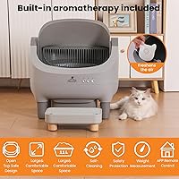 Vista 5 de Caja de arena automática mejorada, autolimpieza, con escalón elevado, parte superior abierta, gran capacidad para múltiples gatos, control de olores