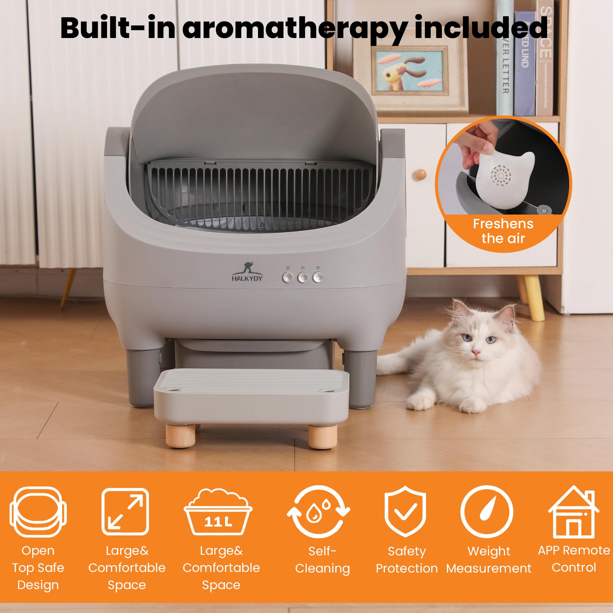 Upgraded Automatic Litter Box Self Cleaning, with Raised Step, Open Top Large Capacity for Multiple Cats, Odor Control & Safety Protection & Smart App Control & Health Monitoring & Quiet Operation - image 5