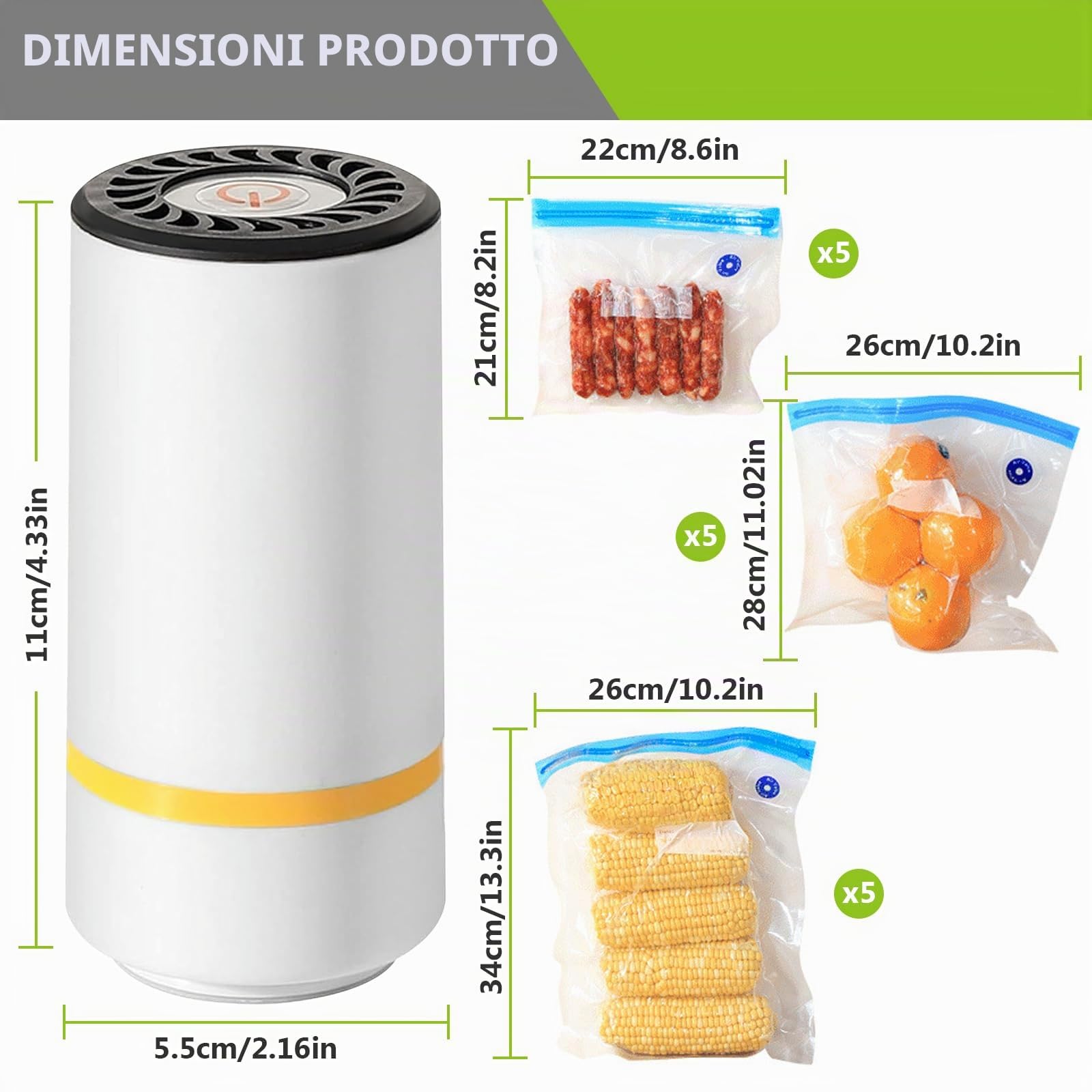 Vegena Macchina per sottovuoto con 15 sacchetti sottovuoto, macchina per sottovuoto, mini sottovuoto a mano, saldatrice elettrica riutilizzabile per conservare alimenti (bianco)