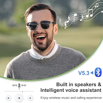 Smart Glasses, Bluetooth Sunglasses Hands-Free Calling with Mic & Speakers, Bluetooth 5.3 with UV400 Polarized Lenses, Stereo Audio Wireless Headset for Cycling Running Hiking