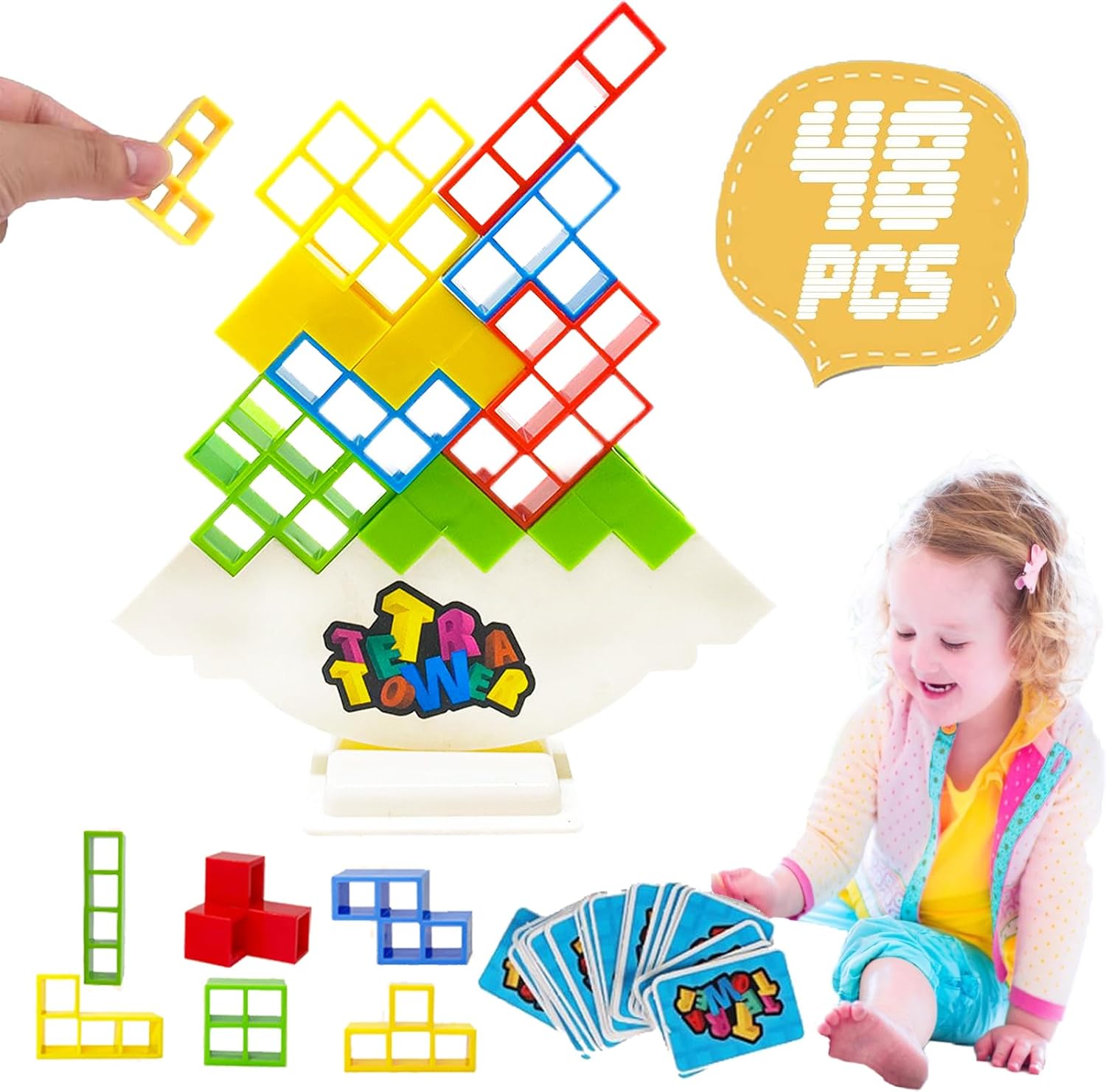 48PCS Tetra Tower Game, Tetra Tetris Balance Tower Game