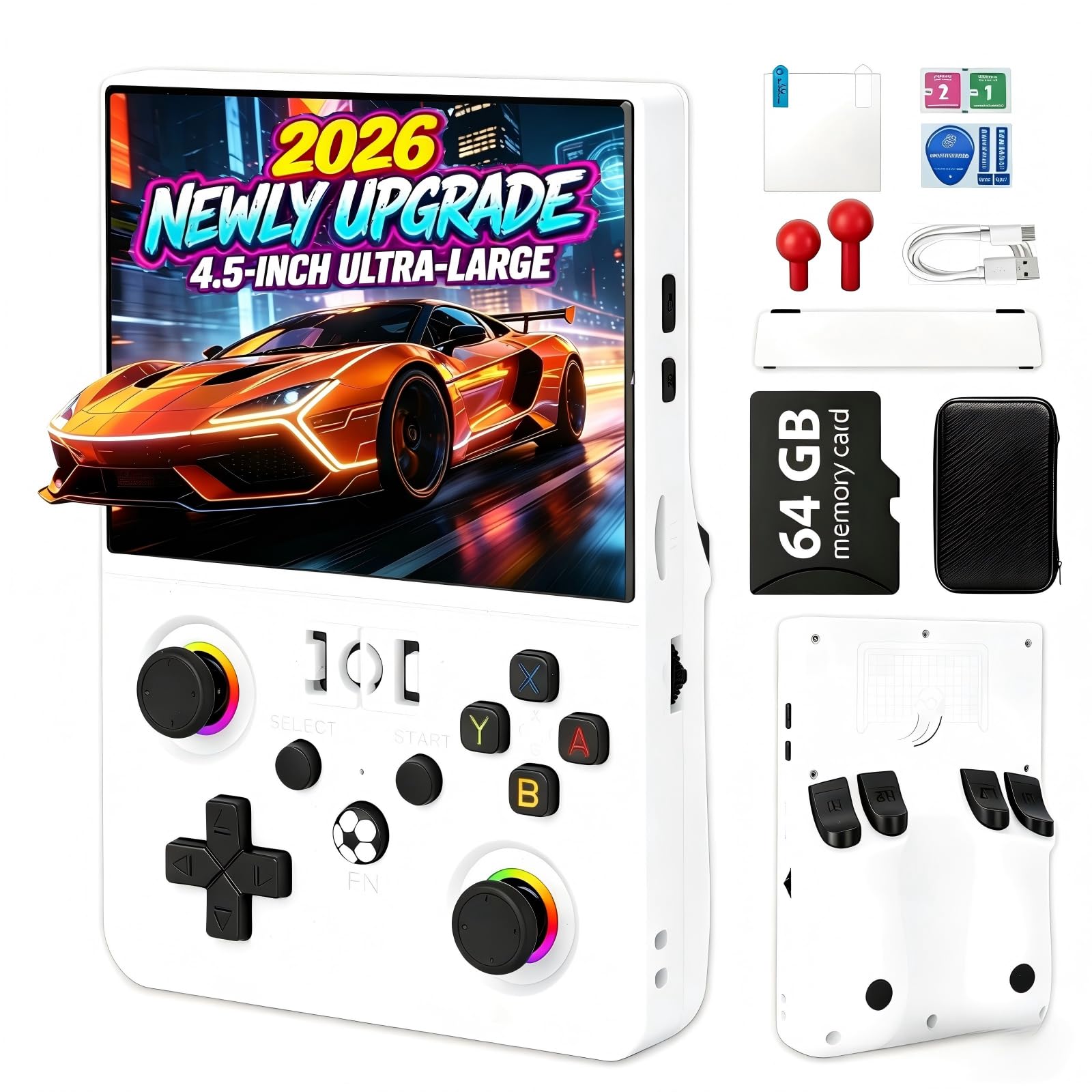 Blidinner 2026 NEW Upgrade R36MAX Ⅱ Retro Handheld Video Game Console-4.5 Inch Ultra-Large Screen,Support 18000+ Classic Games,64G TF Card,Linux System,4000mAh Battery,Birthday Gift for Friends-White