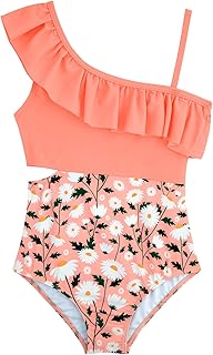 Girls One Piece Swimsuits Cutout Ruffle Bathing Suit Quick Dry Beach Swimwear with Adjustable