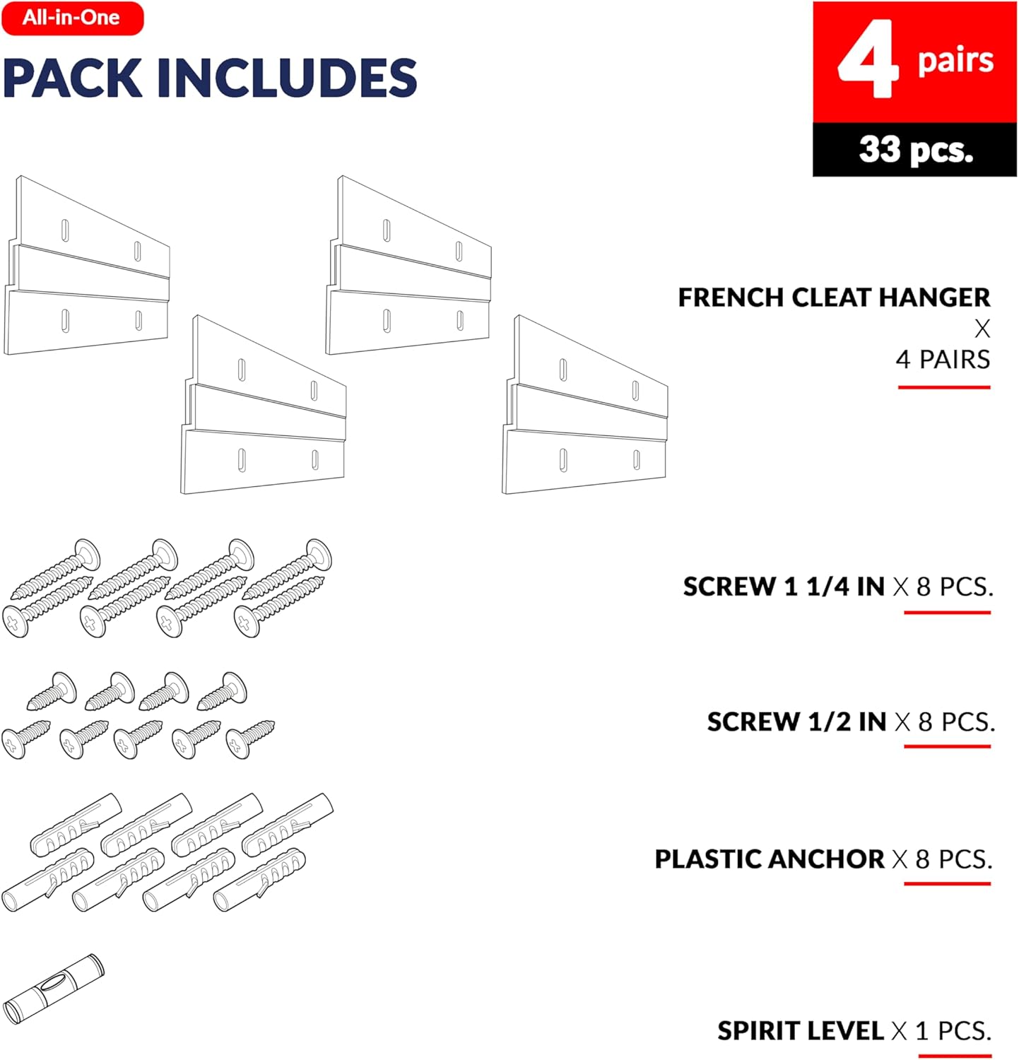French Cleat Hanger Kit 2 inch 4 Pairs 30 lb Z Hanging Heavy Picture Mirror Frame Wall Mounting Bracket Aluminum Hardware Duty Hooks Drywall Clips Large Canvas Painting Headboard Whiteboard