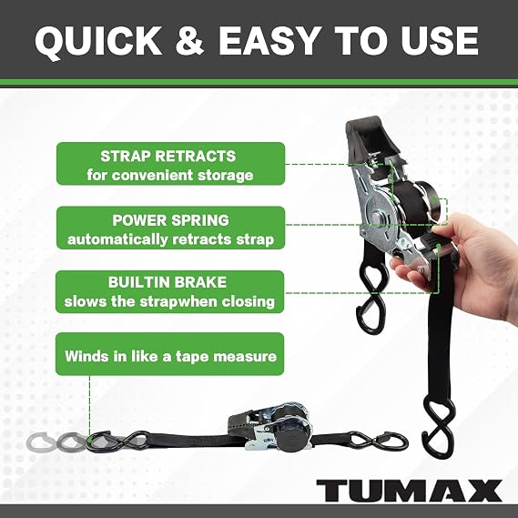 Retractable Ratchet Tie Down Straps(4PK) with S-Hooks, 1500lb Break Strength,1in x 10ft, Heavy Duty Auto Self Retracting Tie Down Straps for Truck, Motorcyles+ 2PK Camouflage Cambuckle Tie Down