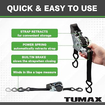 Retractable Ratchet Tie Down Straps(4PK) with S-Hooks, 1500lb Break Strength,1in x 10ft, Heavy Duty Auto Self Retracting Tie Down Straps for Truck, Motorcyles+ 2PK Camouflage Cambuckle Tie Down