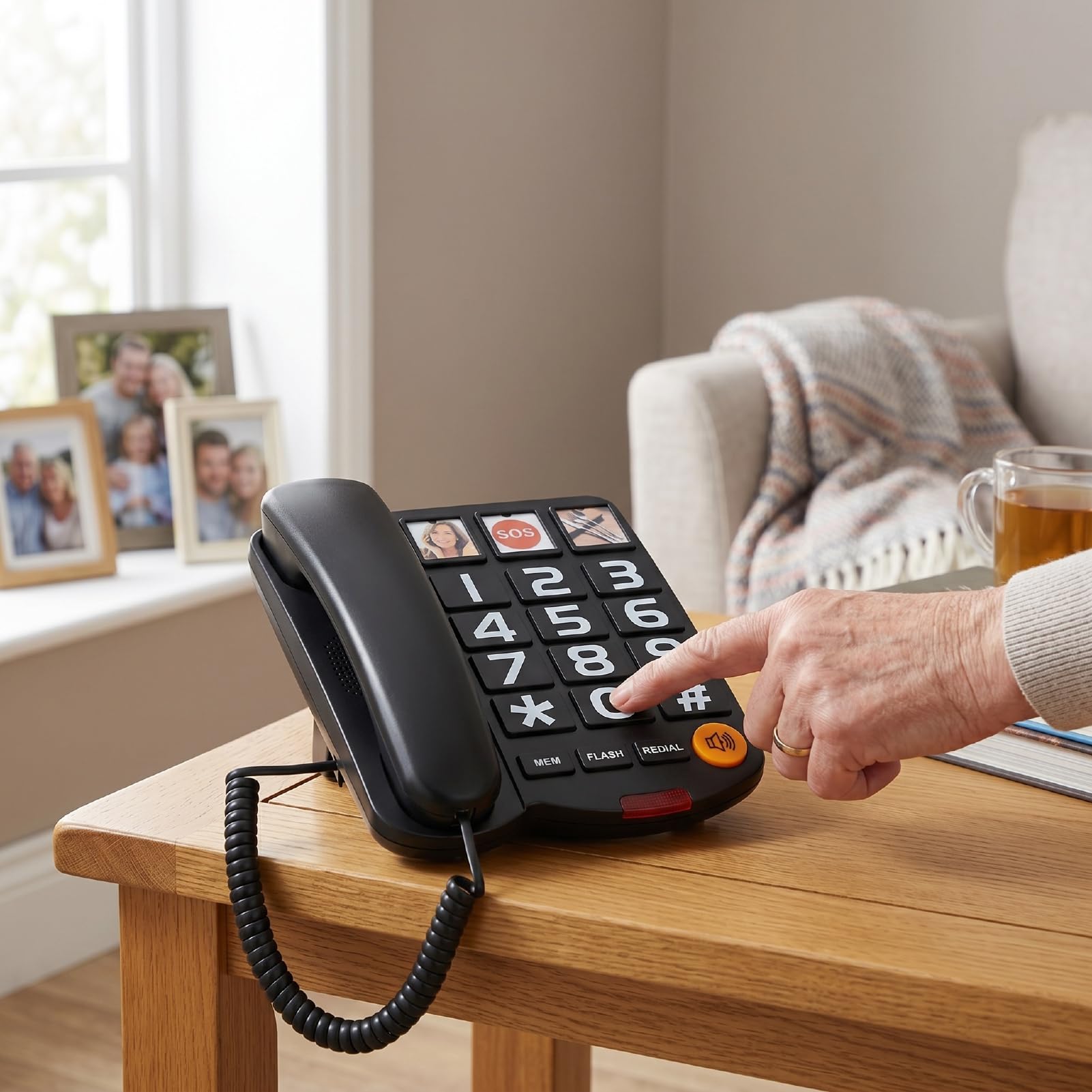 Jiawu Telefono Fisso Extra Rumoroso da 110 DB con Pulsanti Grandi per Anziani e Non Udenti per Uso Domestico (BLACK)