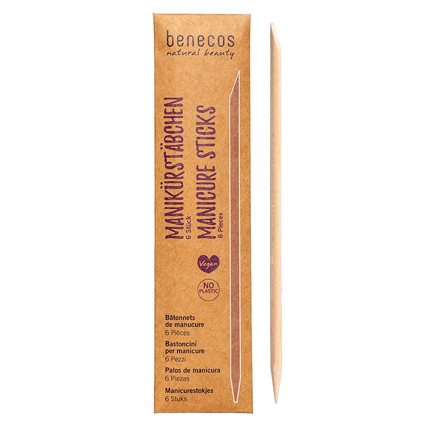 benecos - Set of 6 manicure sticks, birch wood, vegan, plastic-free