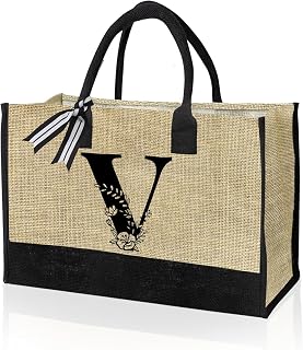 Personalized introductory canvas tote bag, beach bag gift bag Suitable for birthday, wedding, beach, holiday, great birthday gifts for women, mom, teachers, nurses