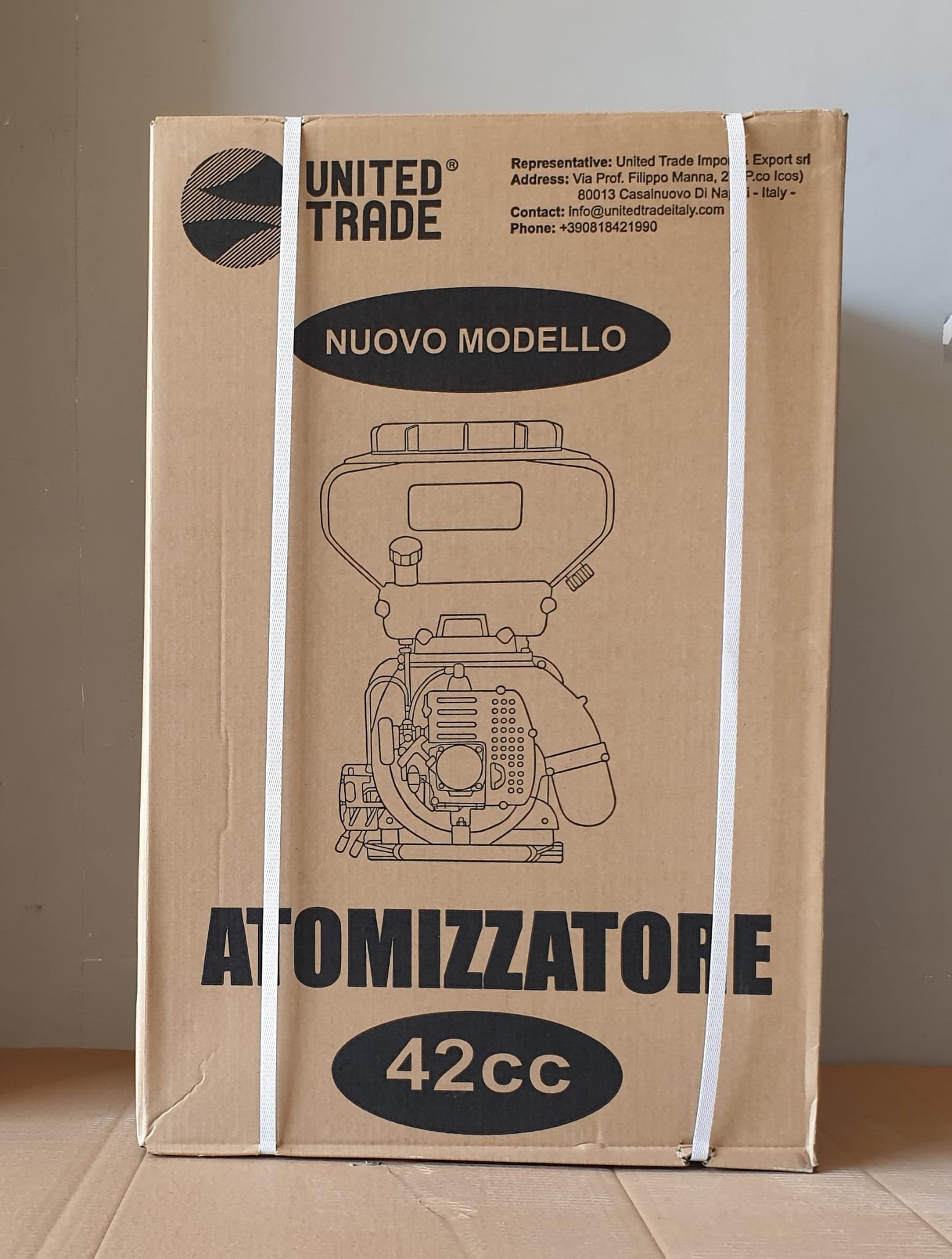 UNITED TRADE NEBULIZATORE, ATOMIZZATORE, IRRORATORE, SANIFICA/DISINFETTA 20LT. 43CC, MOD. TURBO 5MT VERTICALE + OMAGGIO OCCHIALI E CUFFIE PROTETTIVE