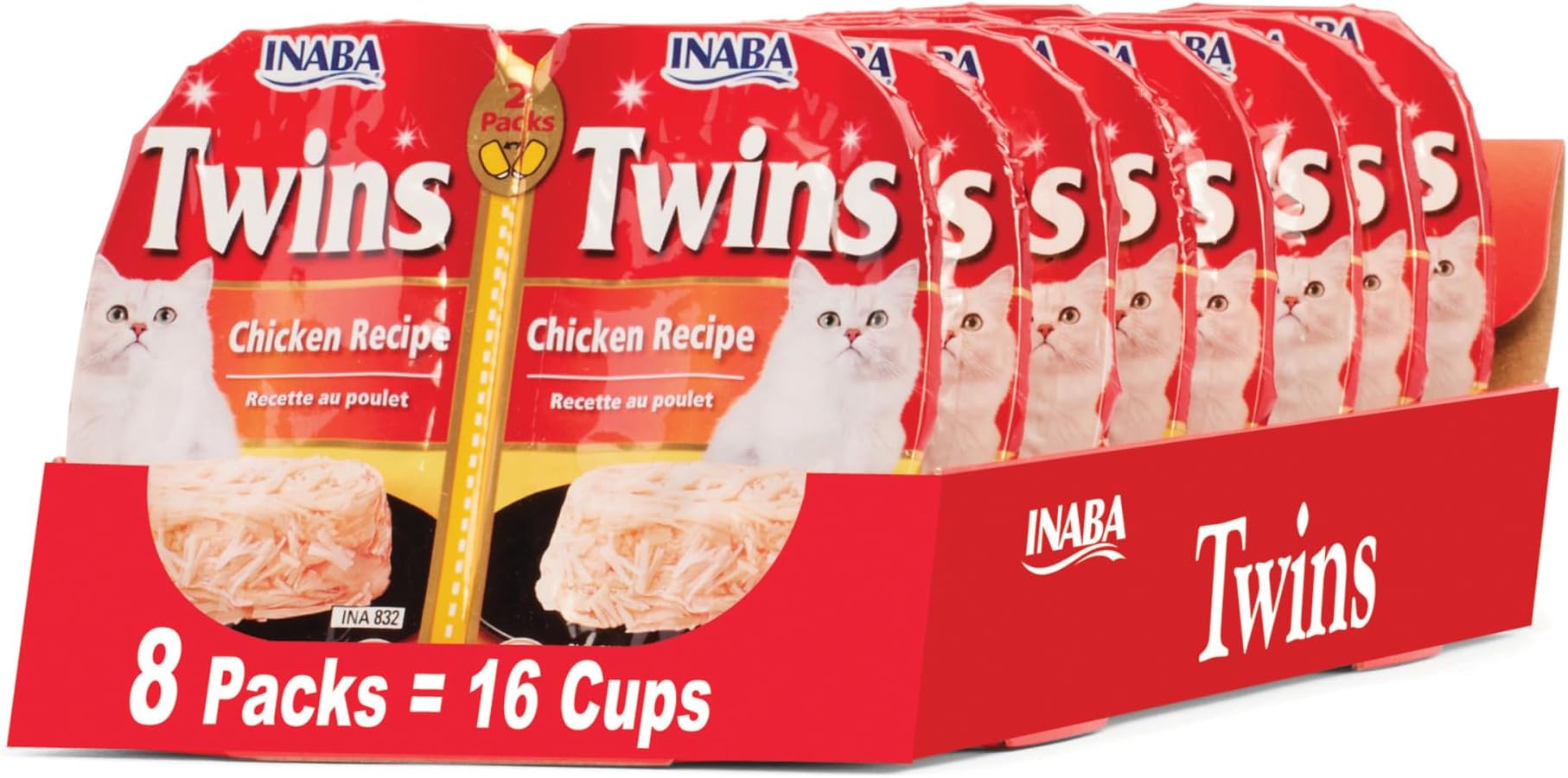 Twins for Cats, Shredded Chicken & Broth Gelée Side Dish/Topper Cups with Green Tea Extract, 1.23 Ounces per Serving, 16 Servings, Chicken Recipe