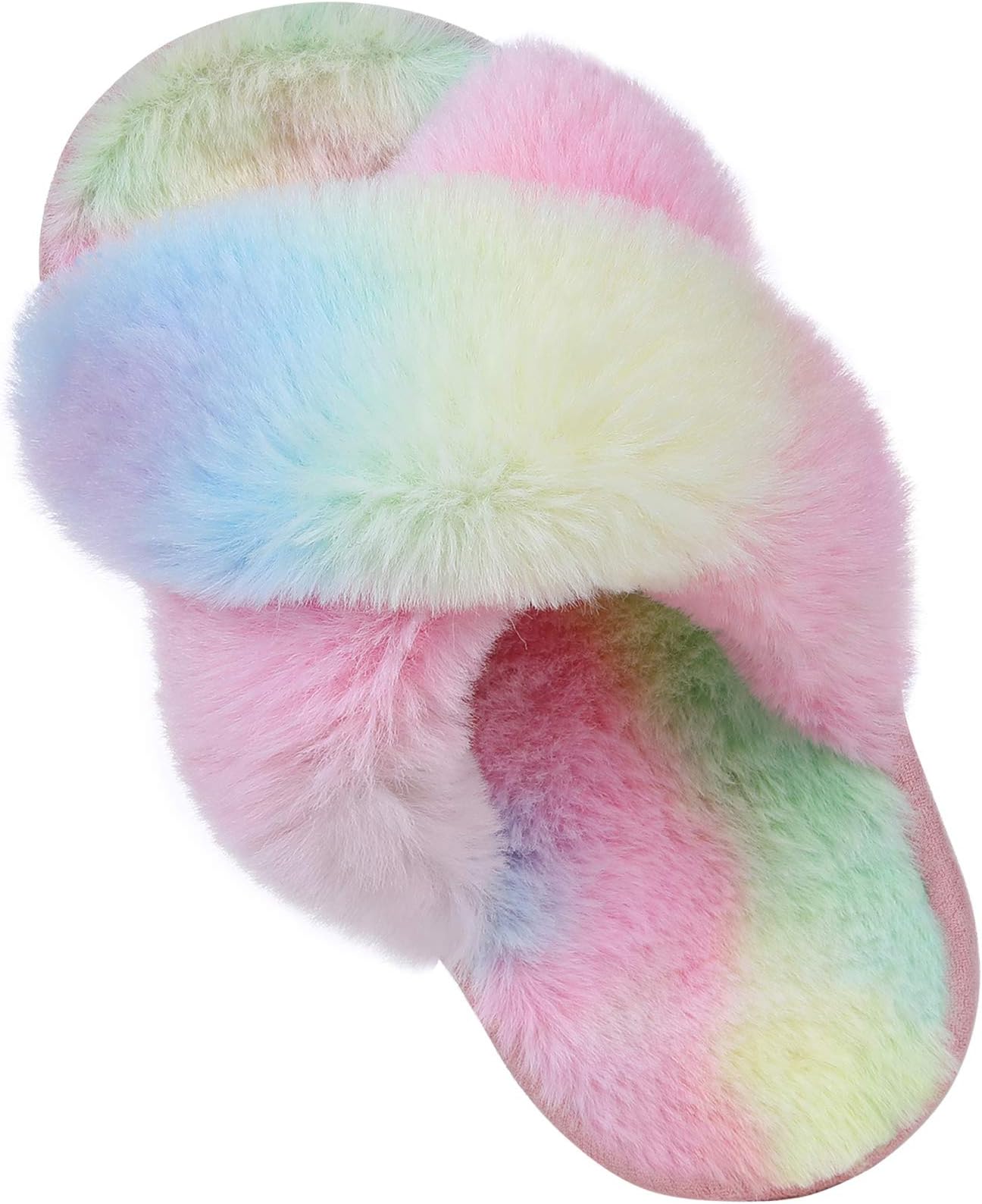 ComwarmGirl's Soft Plush Lightweight House Slippers Non Slip Cross Band Slip on Open Toe Cozy Indoor Outdoor Slippers, Little Kid 12M-3.5M