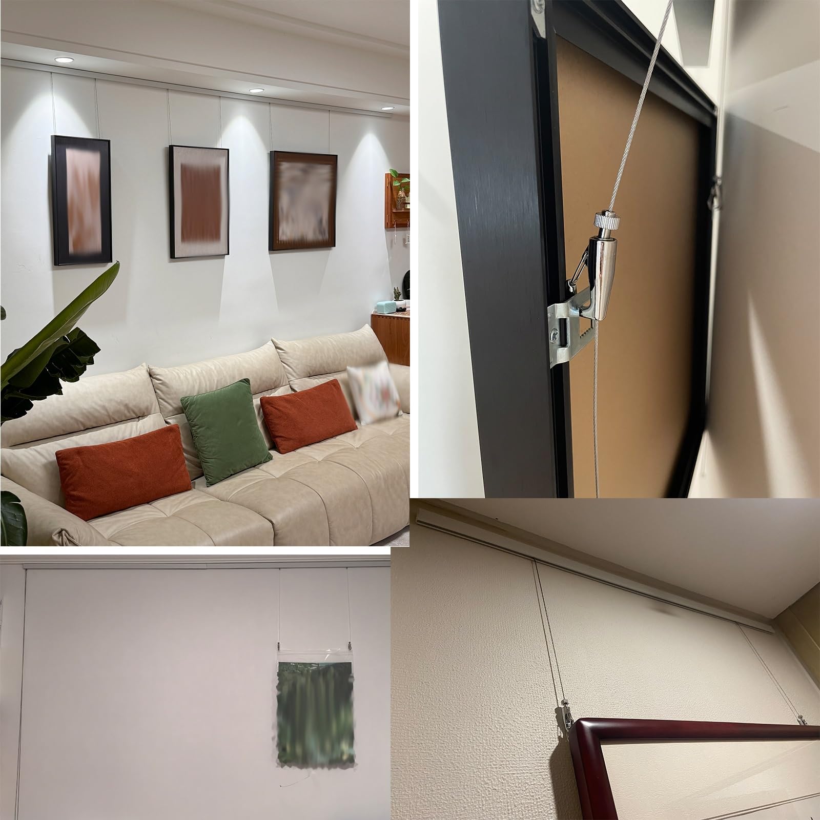Kit d'accrochage pour Tableaux - Rail sans Clous, Crochets et Supports muraux pour Cadres, idéal pour galeries, Tableaux, Studios et expositions Photo - Comprend Un Rail de 0,6 m et Un câble
