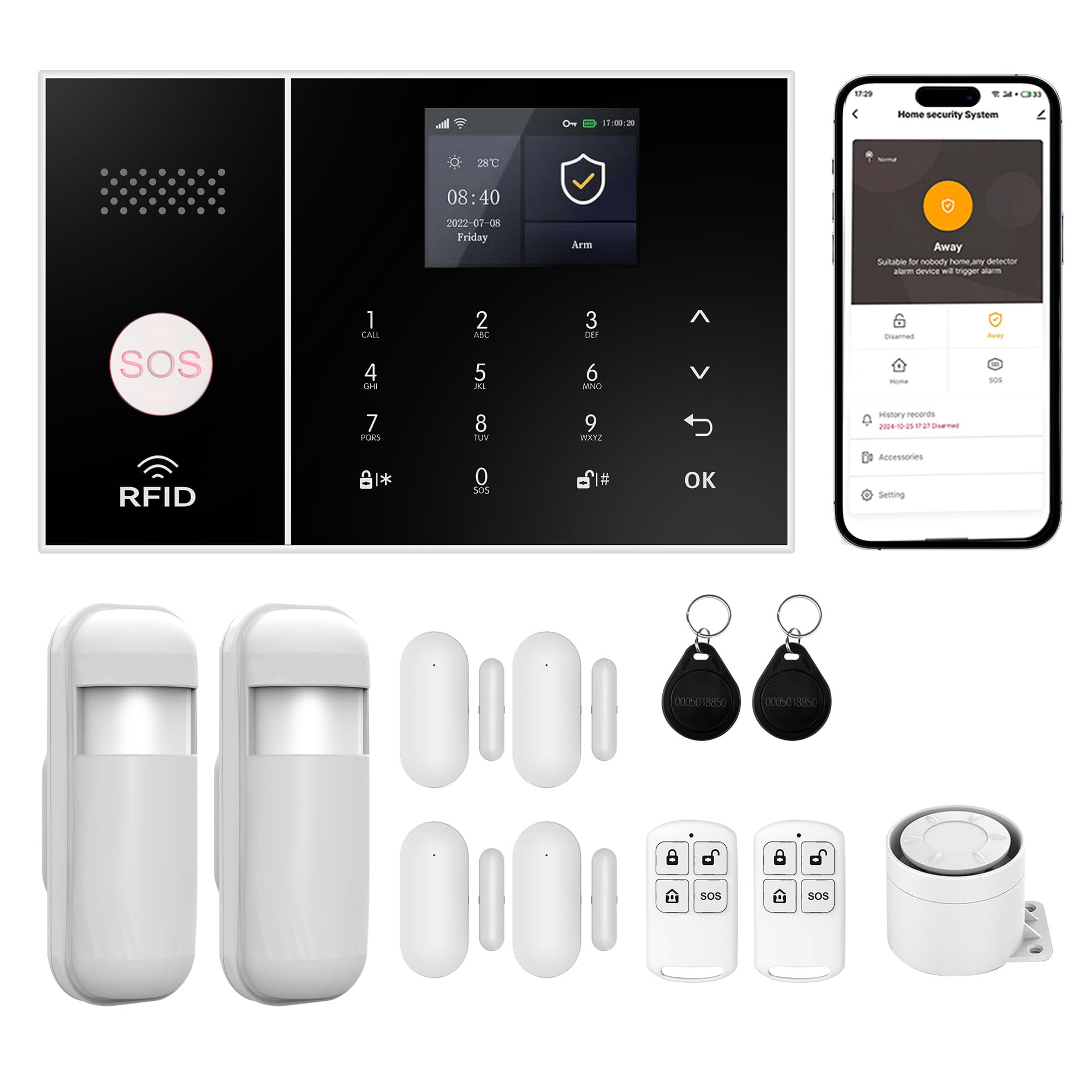 XUK Smart Home Security System,4G/GSM &WiFi Wireless Alarm Kit with Door/Window Sensors,PIR Motion Detectors,App Remote Control,Compatible with Alexa