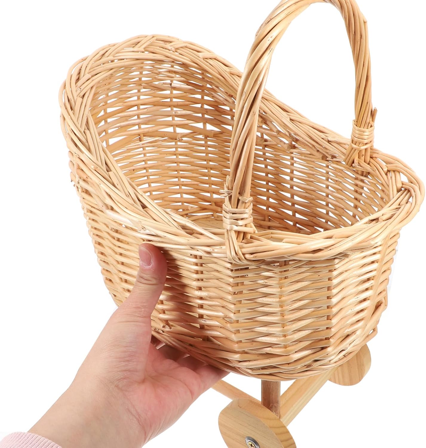 BESPORTBLE Stroller Shaped Rattan Flower Basket with Handles for Shower and Wedding Decoration Rustic Picnic Flower Holder Versatile Trolley Design for Floral Arrangements and Celebrations