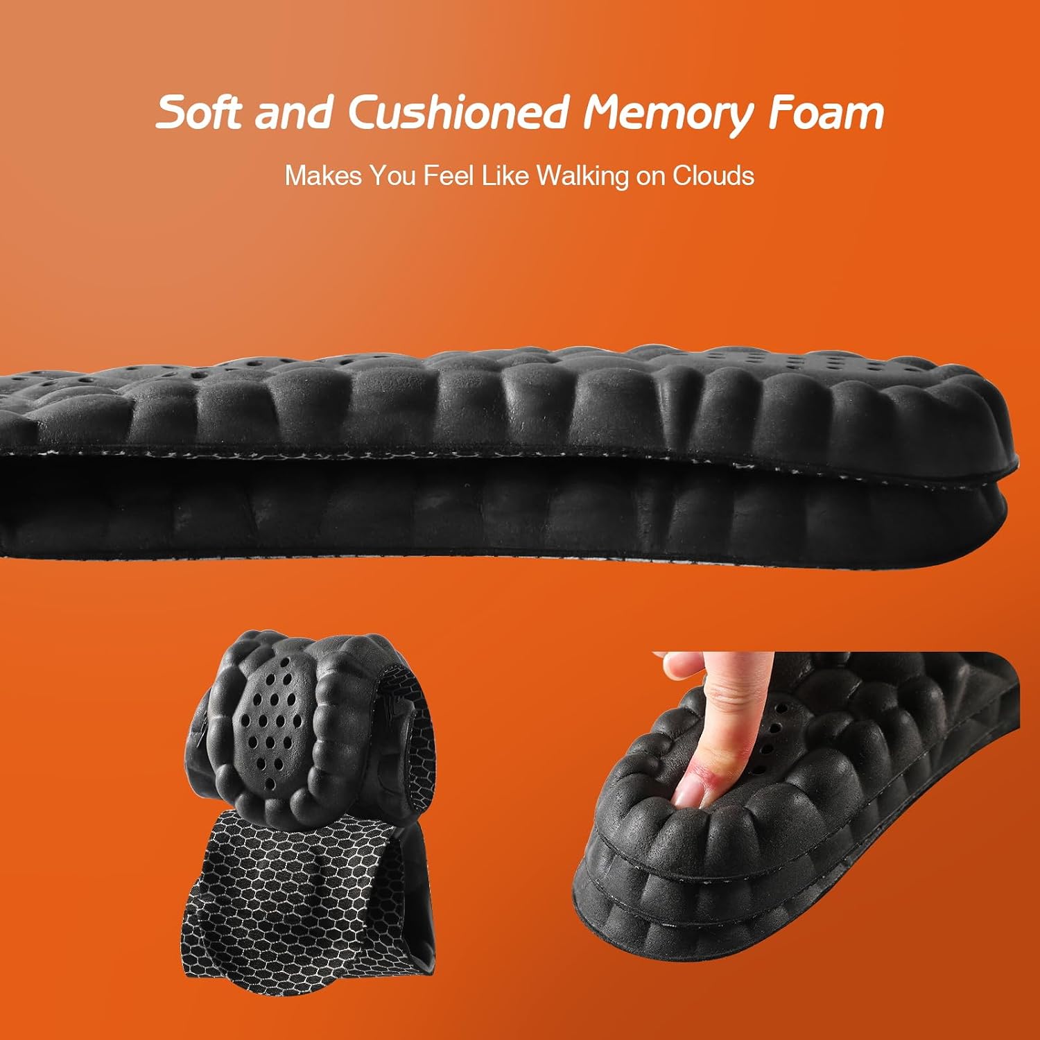 4D Cloud-Soft Comfort Soles for Men - Memory Foam Steppers Insoles with Fresh-Tech Fabric - Arch Support Trim to Fit Insoles for Enhanced Foot Comfort and Fatigue Relief (US M 7.5-10.5)