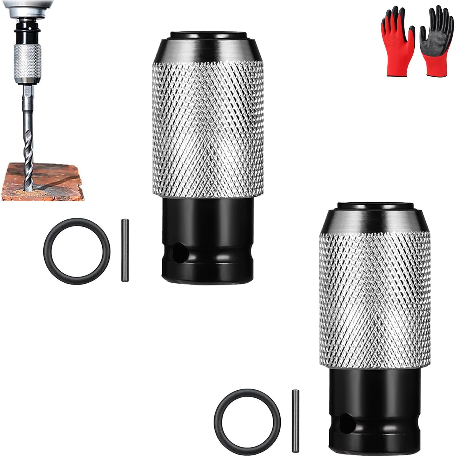Rotary Hammer Adapter with Impact Drill Bits Set, Electric Hammer to Drill Converter, Electric Hammer Converter Wrench Adapter with 4 Impact Drill Bits for Tough Materials (2 Adapter)