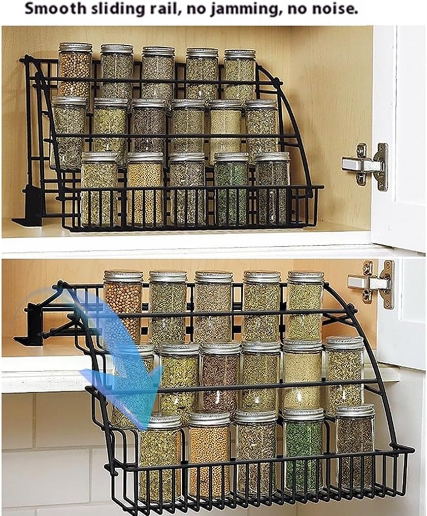 3段引き出し式スパイスラック、収納プルダウン式スパイスラック。吊り