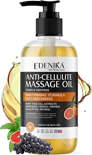 Firming Anti Cellulite Massage Oil, Grapeseed Oil, Caffeine, Plant Stem Cells & Retinol, Supports Tighter, Smoother-Looking Skin on Body, Legs, Thighs & Buttocks, 8 Fl Oz