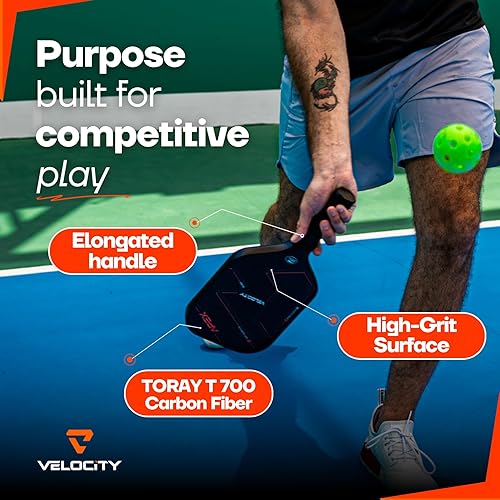 Miniatura 2 de Velocity Pro Pickleball Paddle, T700 Carbon Fiber with 16mm Proprietary Core, USAPA Approved, Elongated Anti-Slip Handle for Power, Spin, Control &