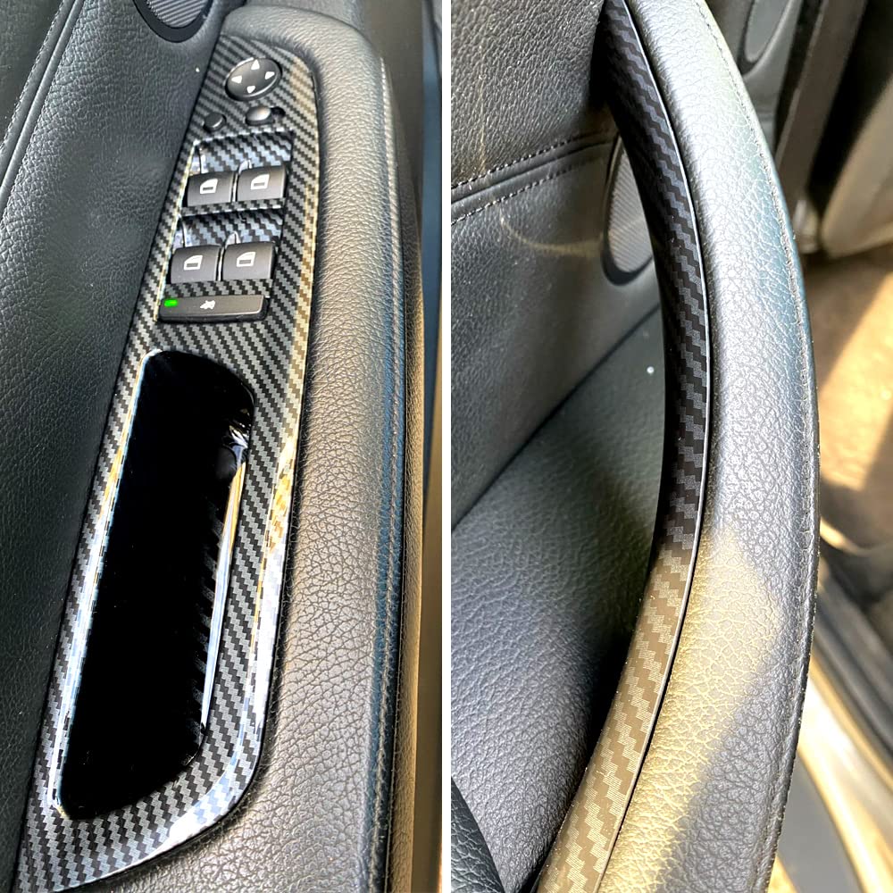 Lot de 4 poignées de porte intérieures en ABS pour voiture, panneau intérieur, housse de protection de tirage, accoudoirs compatible avec B-MW E70 E71 E72 X5 X6 2007-2014 - Fibre de carbone