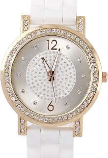 Qtqgoitem Women Rhinestone Inlaid Silicone Belt Analog Quartz Wrist Watch White (Model: 628 ca9 5c7 91f 4c4)