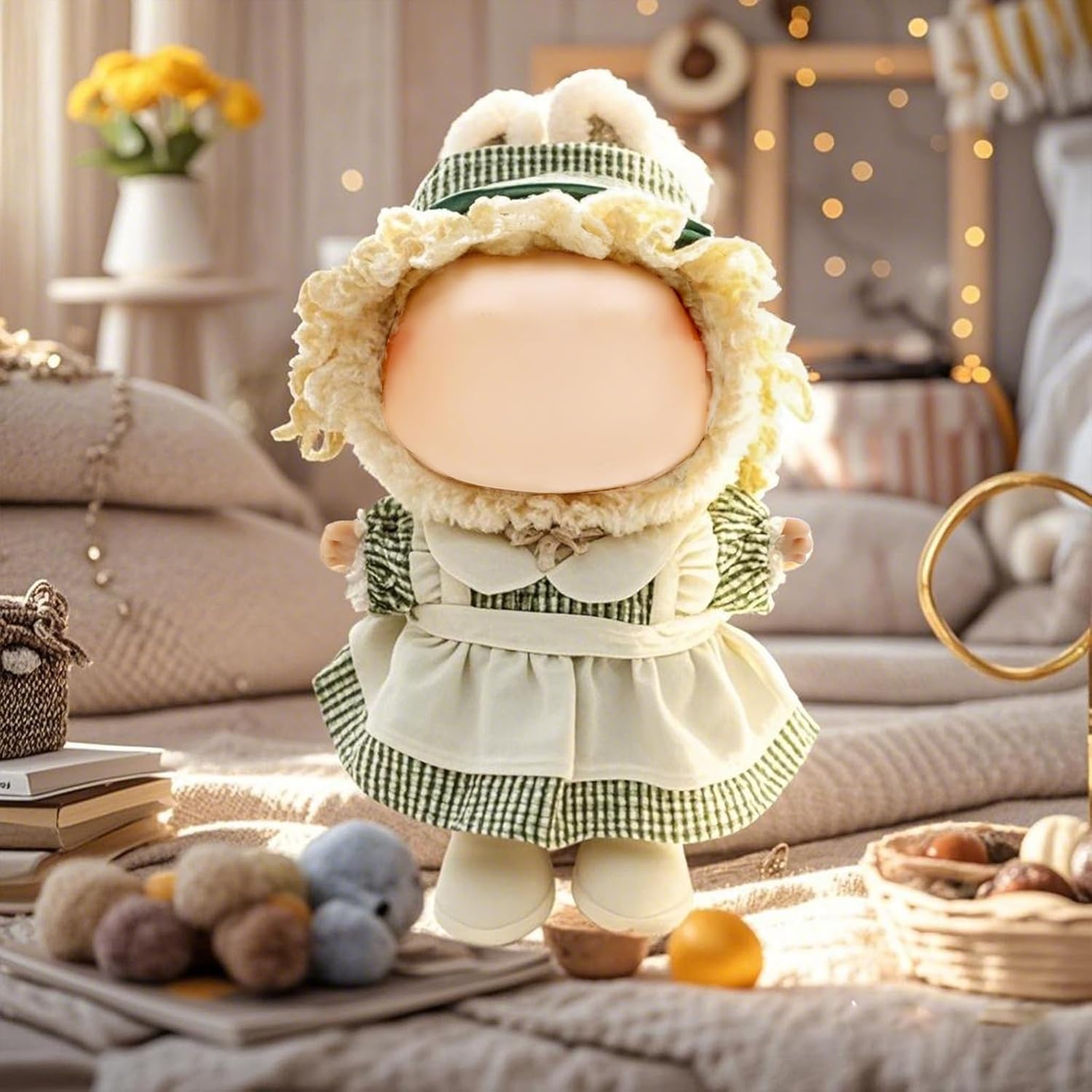 Clothes for Labubu - 3PC Set with Shoes for 6.7 Inches Doll, Premium Outfit with Accessories, Stylish Clothes for Labubu (NO Doll)(Green Plaid)