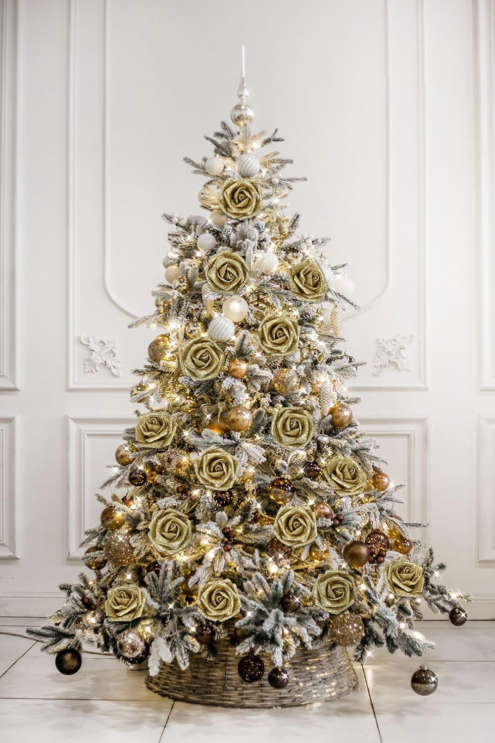 Gold Glitter Roses 30pcs Gold Roses 2.56" Glitter Flowers Artificial Roses with Stems for Centerpieces Wall Decorations Wedding Ceremony Bridal Shower Table Floral Arrangement (Gold) - Image 7