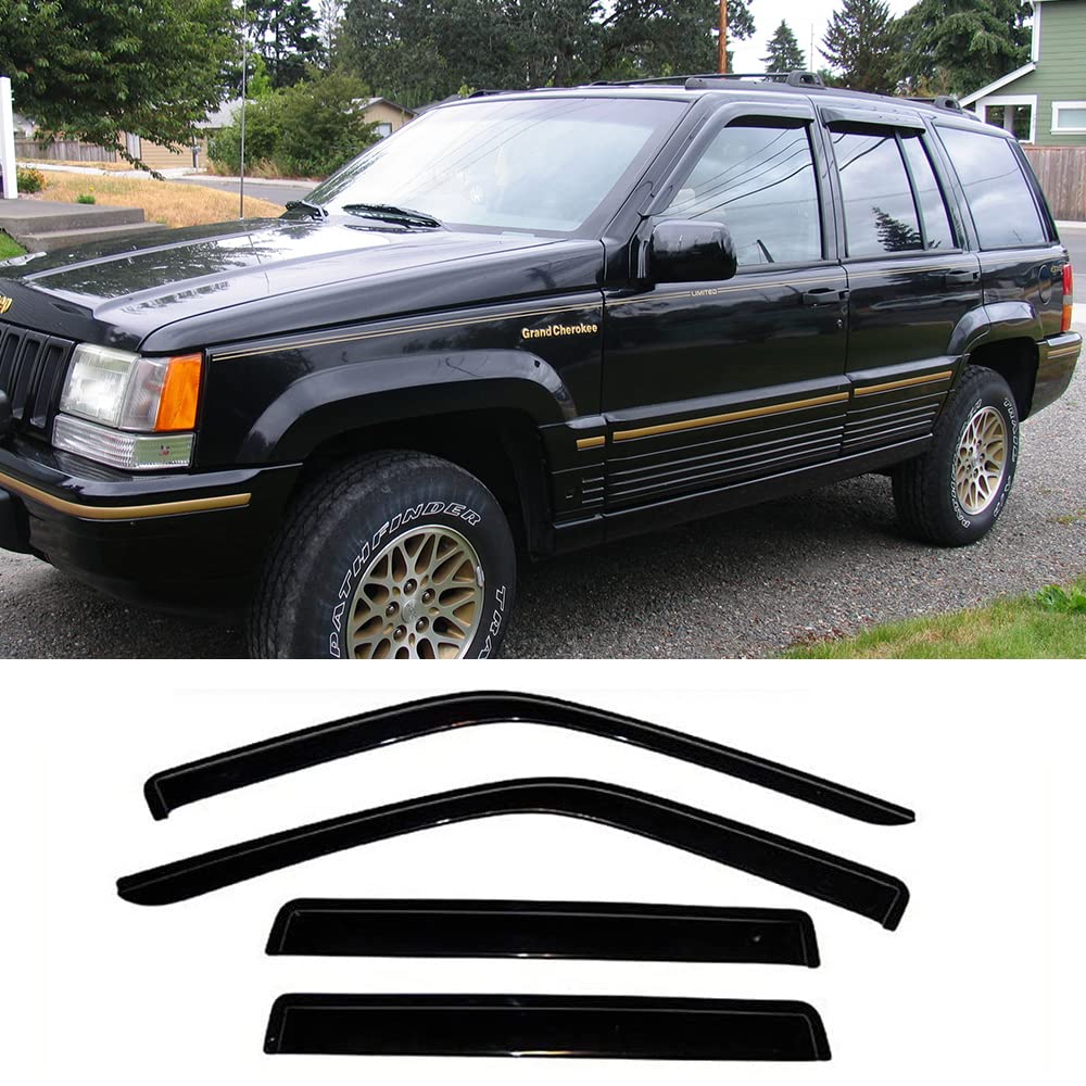 Original Ventvisor 4pcs Vent Shade Window Visors, Out-Channel Nice Looking Tape-on Rain Deflector Guards Set, Rain Guards Compatible with 1993-1998 Jeep Grand Cherokee Only 94320