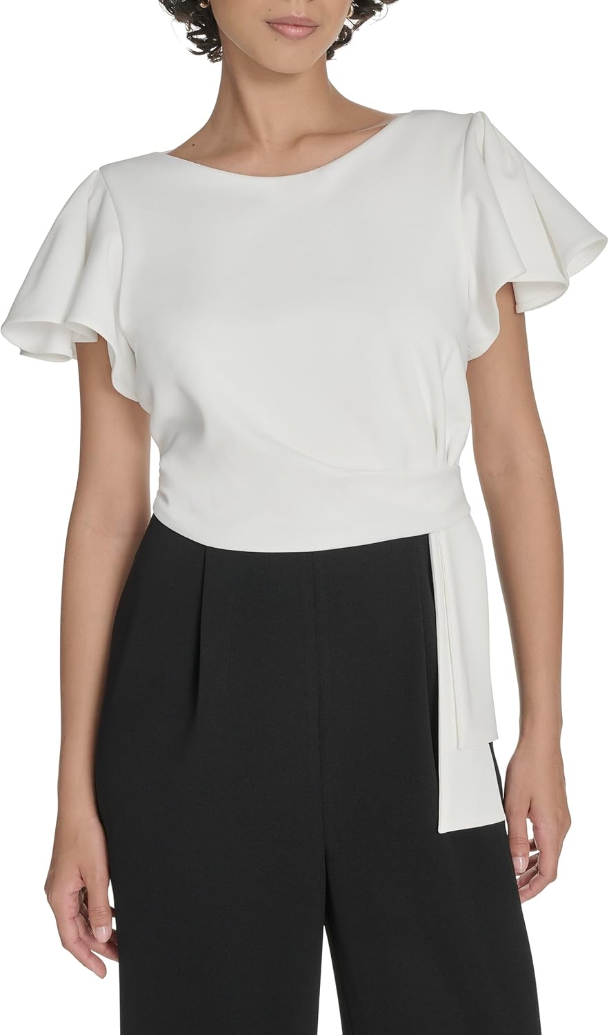 Tommy Hilfiger womens Flutter Sleeve Side Draped Bodice Color Block Jumpsuit - Image 2