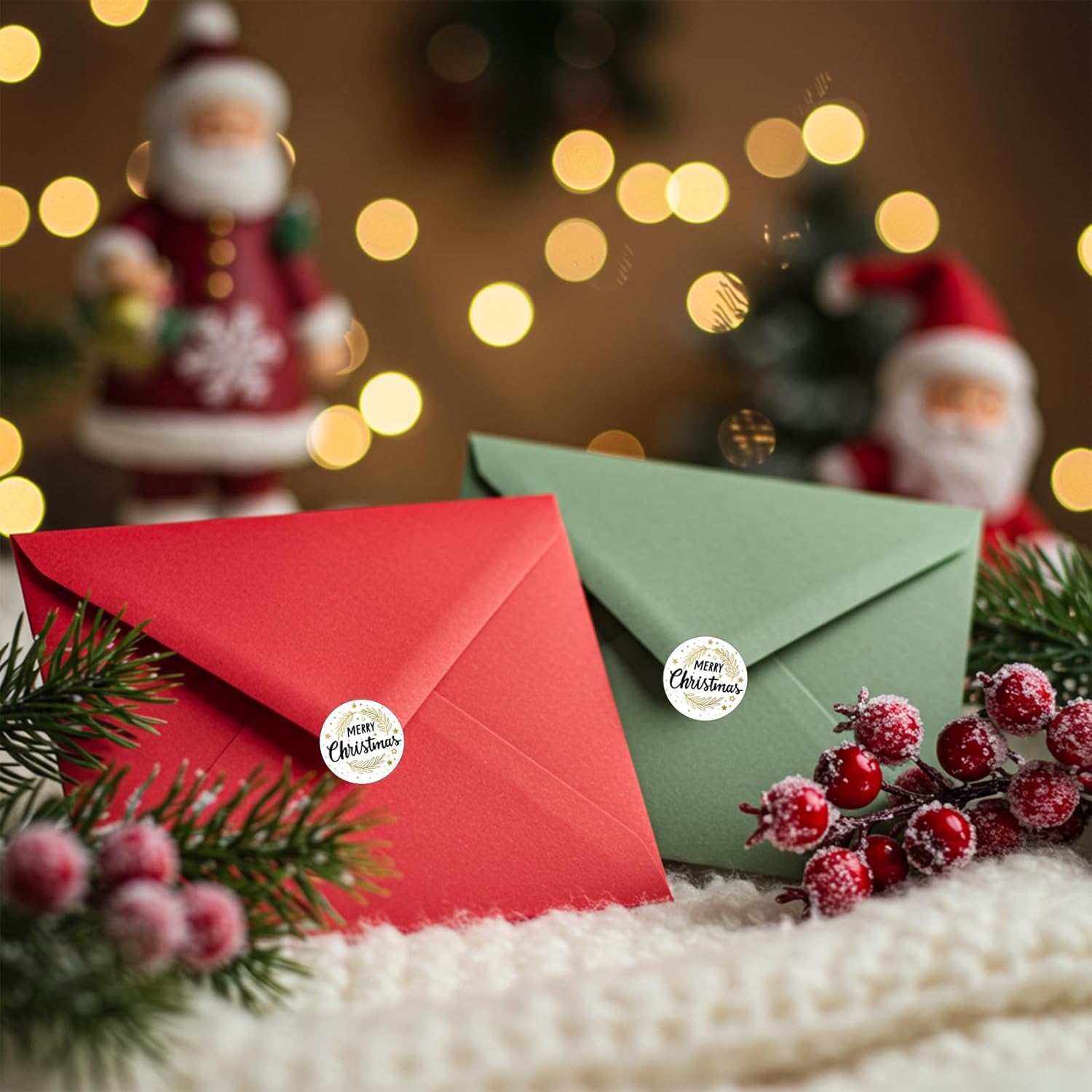 BEISHIDA 120PCS Merry Christmas Gift Stickers, Envelope Seal Round Stickers, Christmas White and Gold Christmas Wreath Envelope Label Self Adhesive Sealer for Crafts, Cards, Gift Wrapping?1inch? Balckgold-120